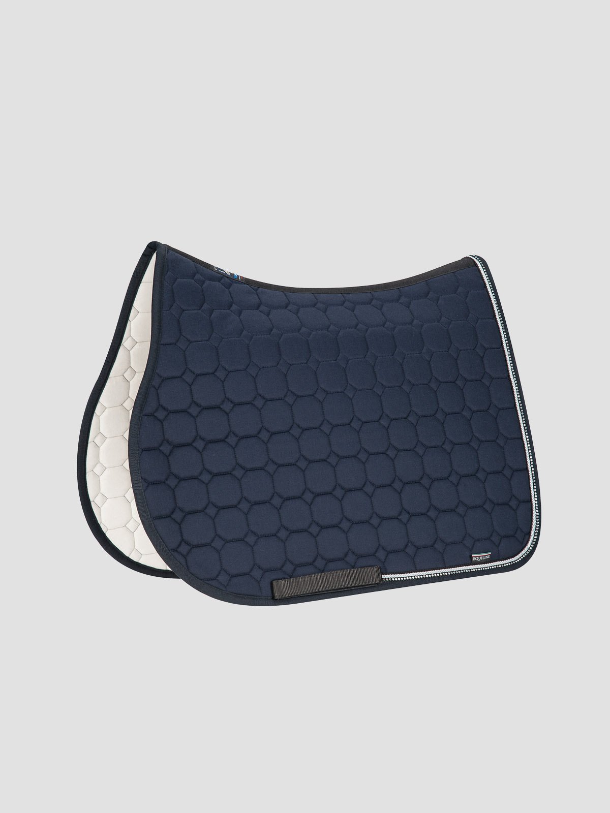 Equiline RIO octagon saddle pad with rhinestone piping in blue jumping size