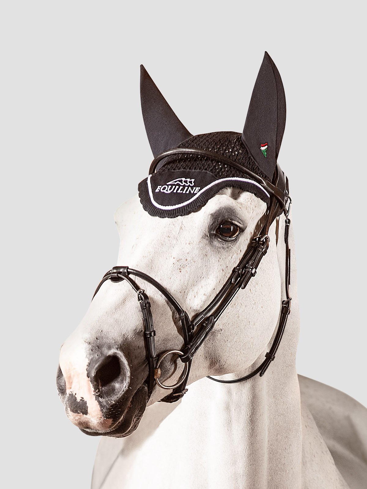 Equiline ear bonnet with outline logo embroidery in black