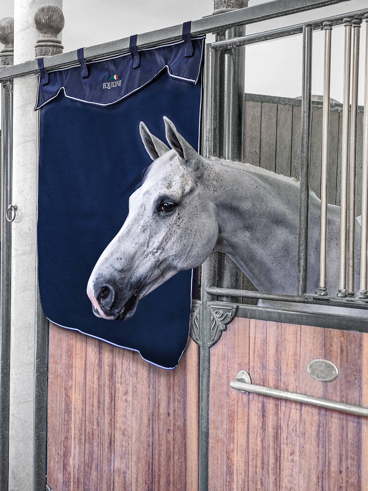 Equiline half stall curtain in navy blue