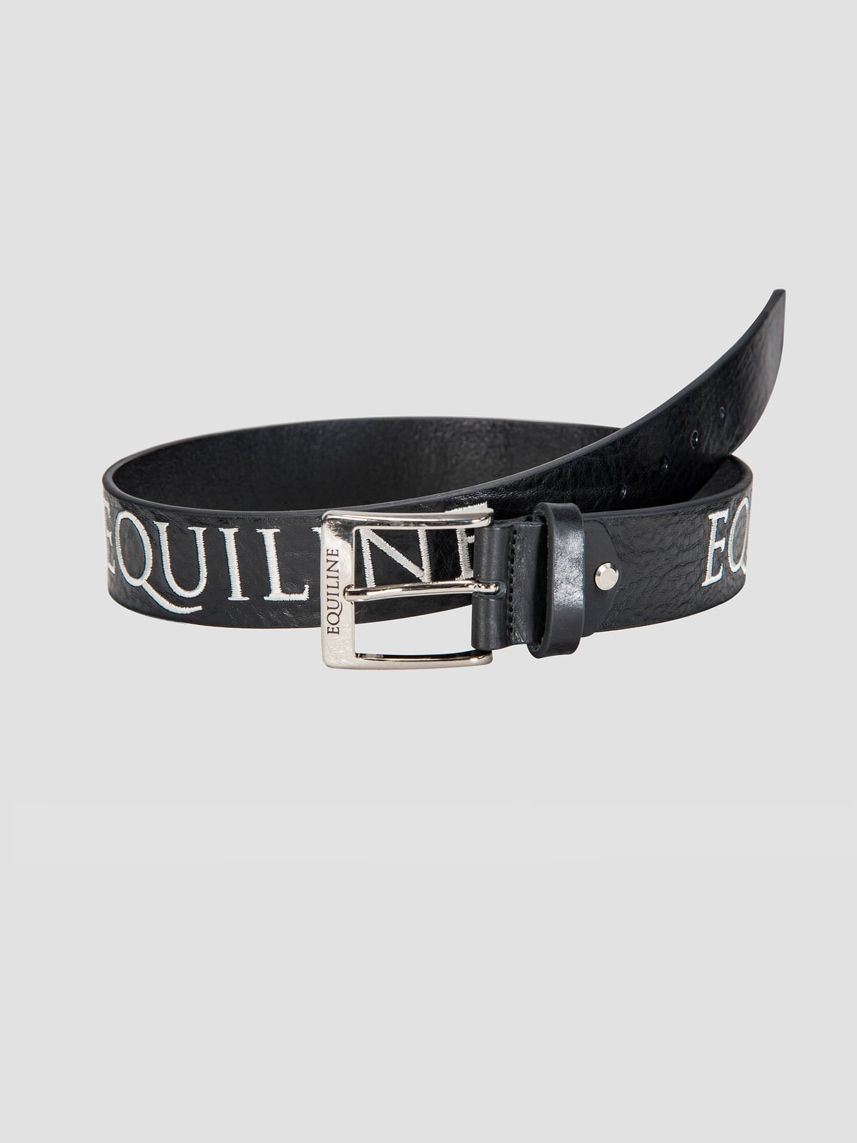 Equiline Ralph unisex leather belt with Italian flag embroidery in black