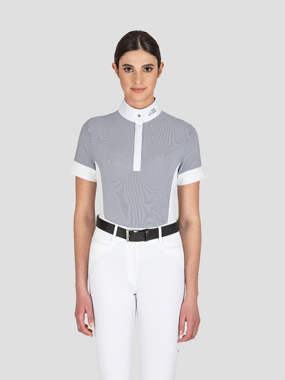 Eliciae Short Sleeve Women's Pinstripe Show Shirt - front view