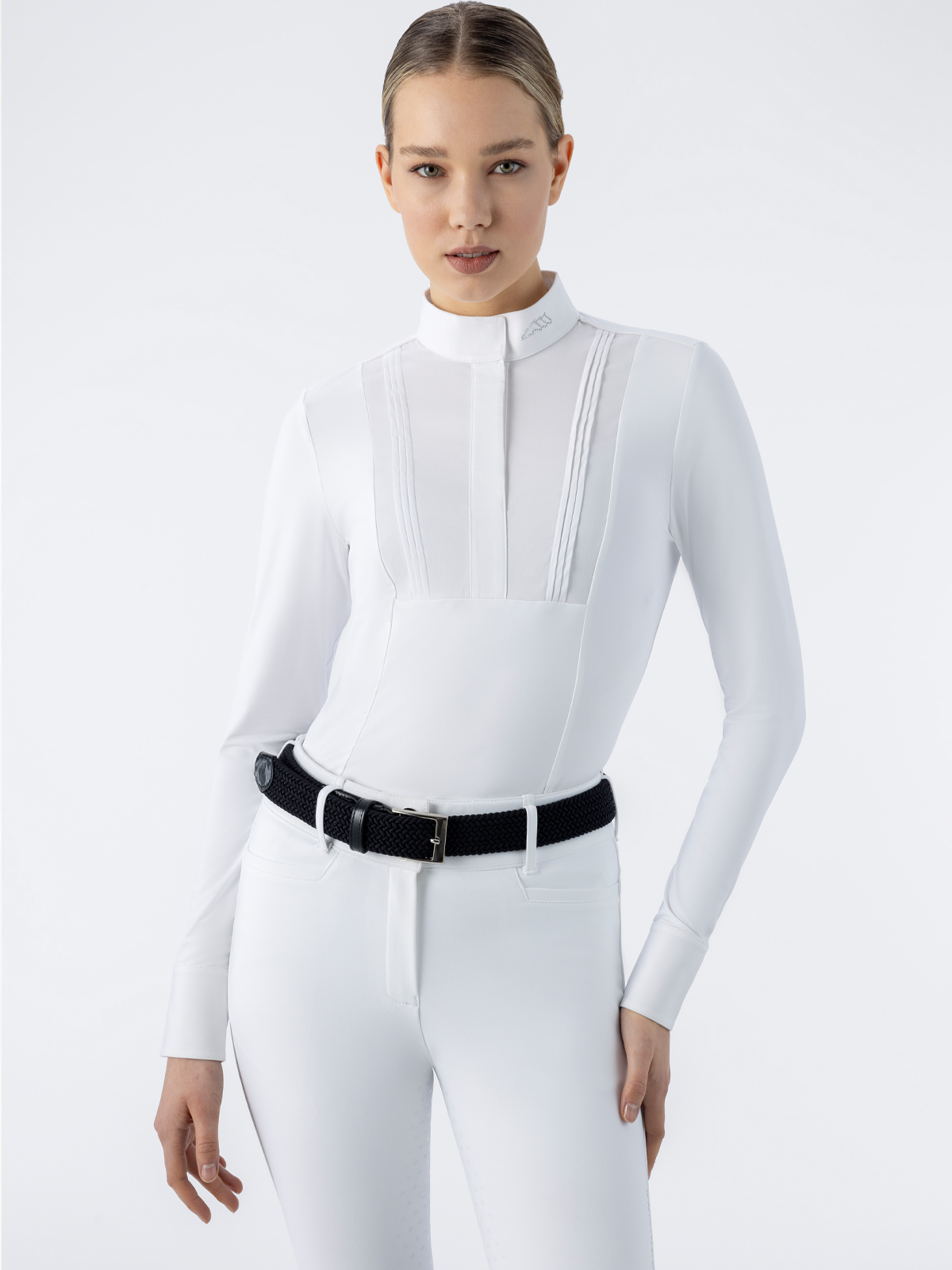 Equiline EDITHA- Women's Long Sleeve Competition Shirt in white, front