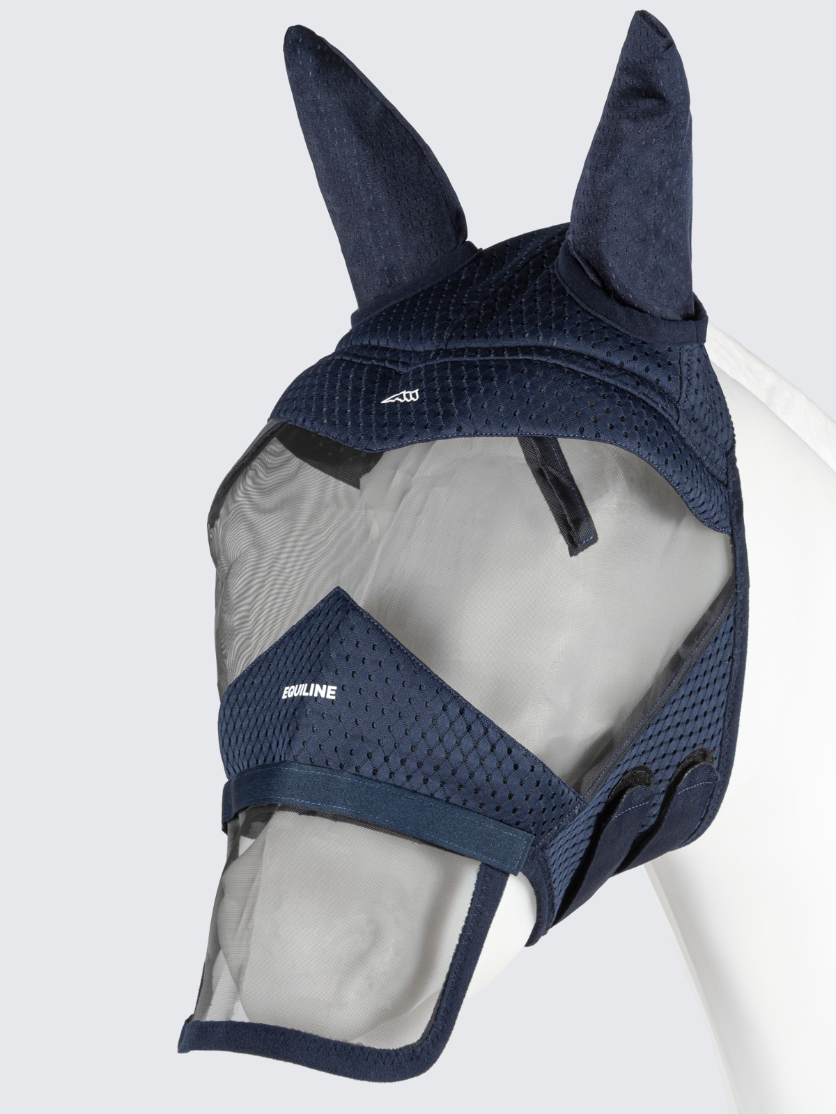 Equiline EQMASK UV - Fly Mask for horse with UV Protection, front view, blue color