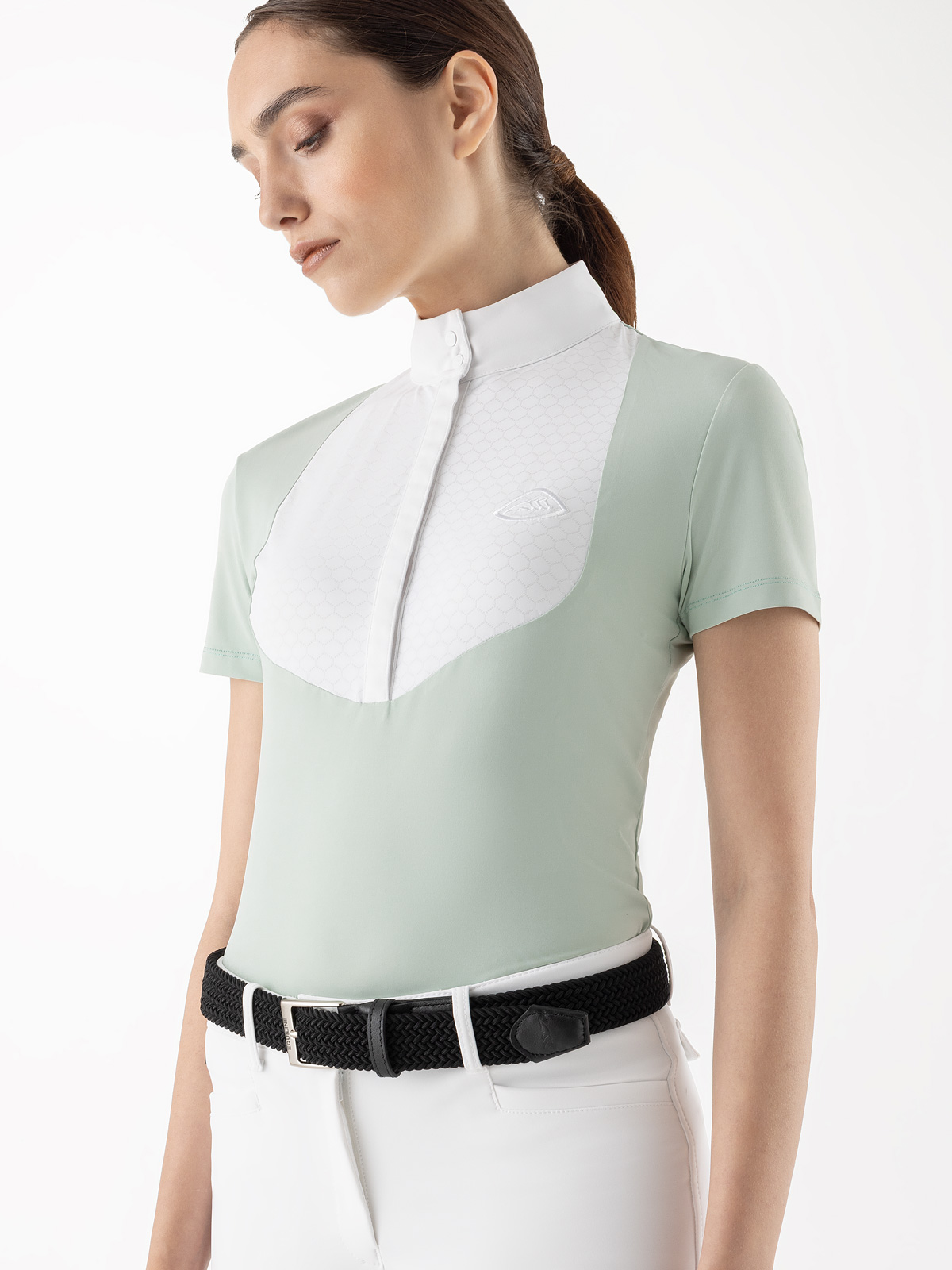 Equiline EQCEMME - Women's Competition Shirt with UV Protection, front view, surf Green color