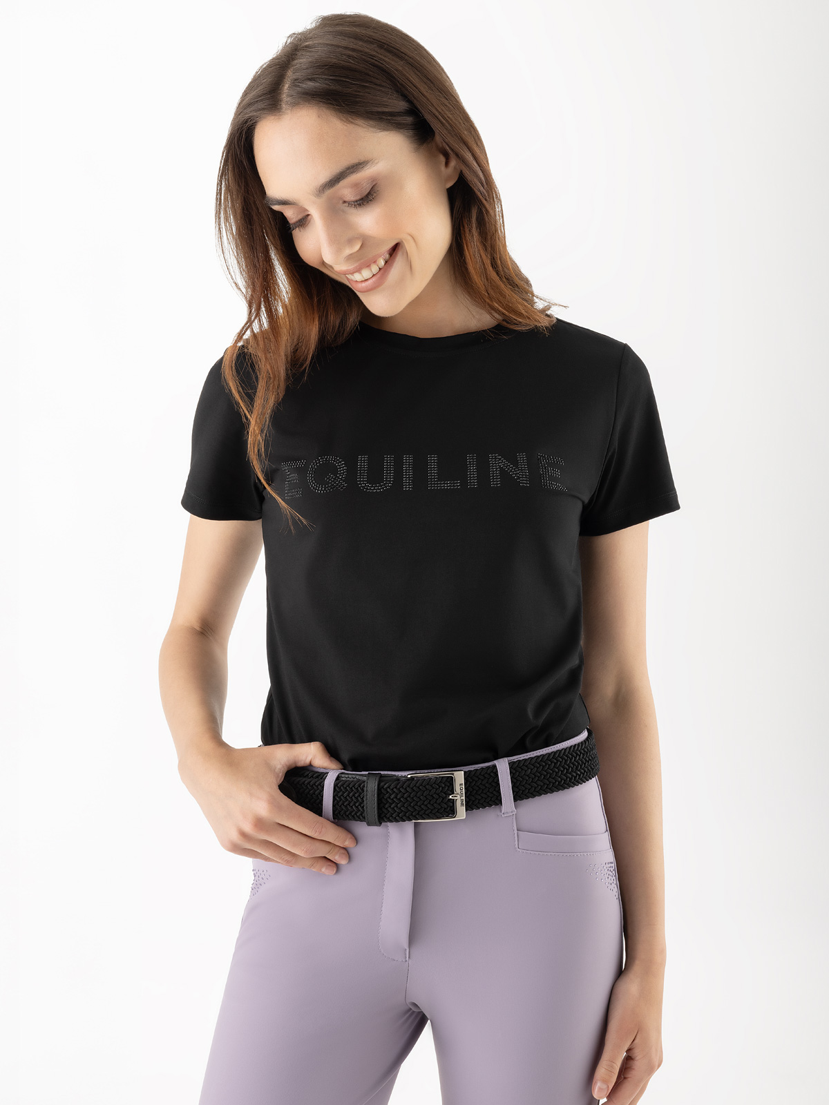 Equiline EQGLESS Women's Crewneck T-Shirt- black color, front view