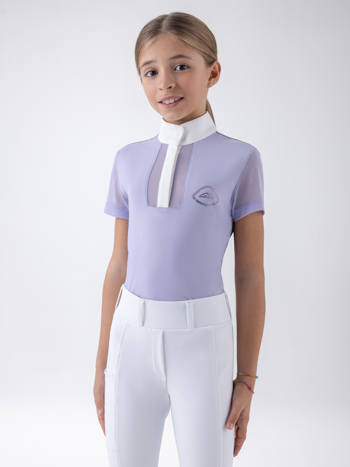 Equiline EQGILI - Girl's Equestrian Show Shirt, front view on model