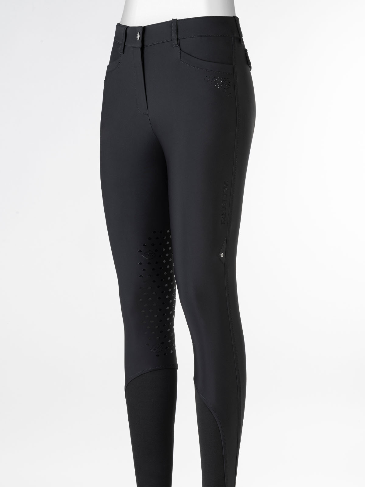 Equiline EQGURK - BX Tech Knee Grip Breeches - Black color, front view