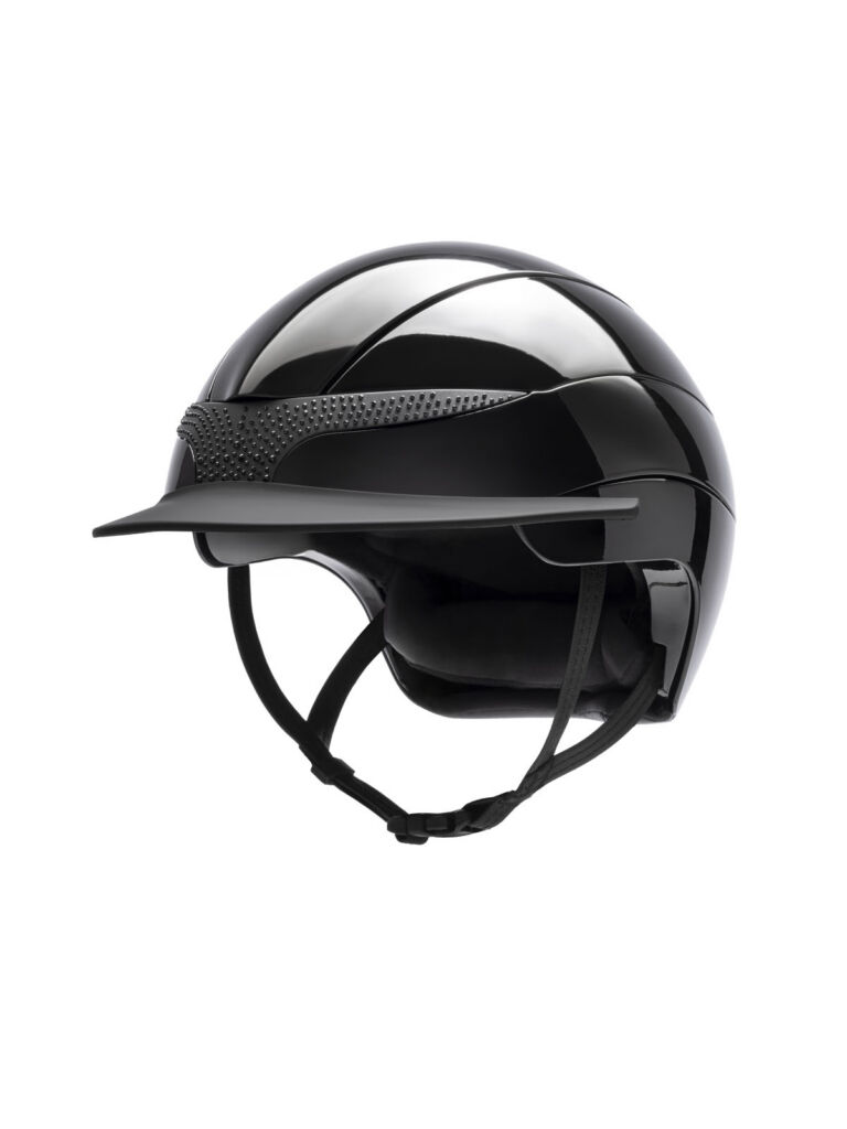 Equiline XANTO Strass Horse riding Helmet with Swarovski Top - Standard Visor, in glossy black, front left view
