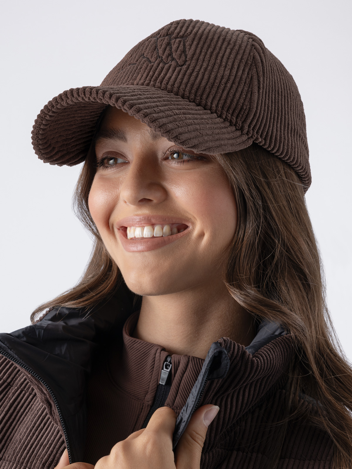 EQFALT - Corduroy Ball Cap in brown worn on model's head