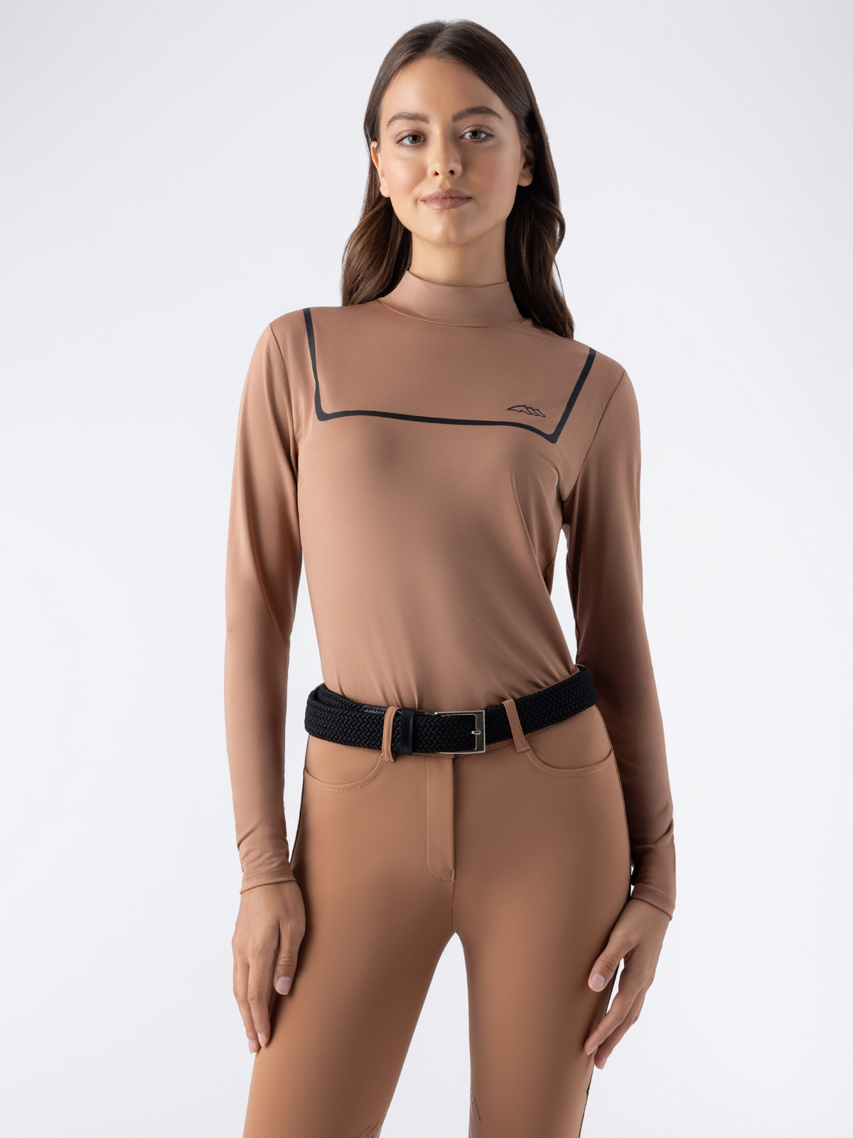 Equiline EQASTE - Women's Long sleeved Second Skin Training Shirt, in brown, front view
