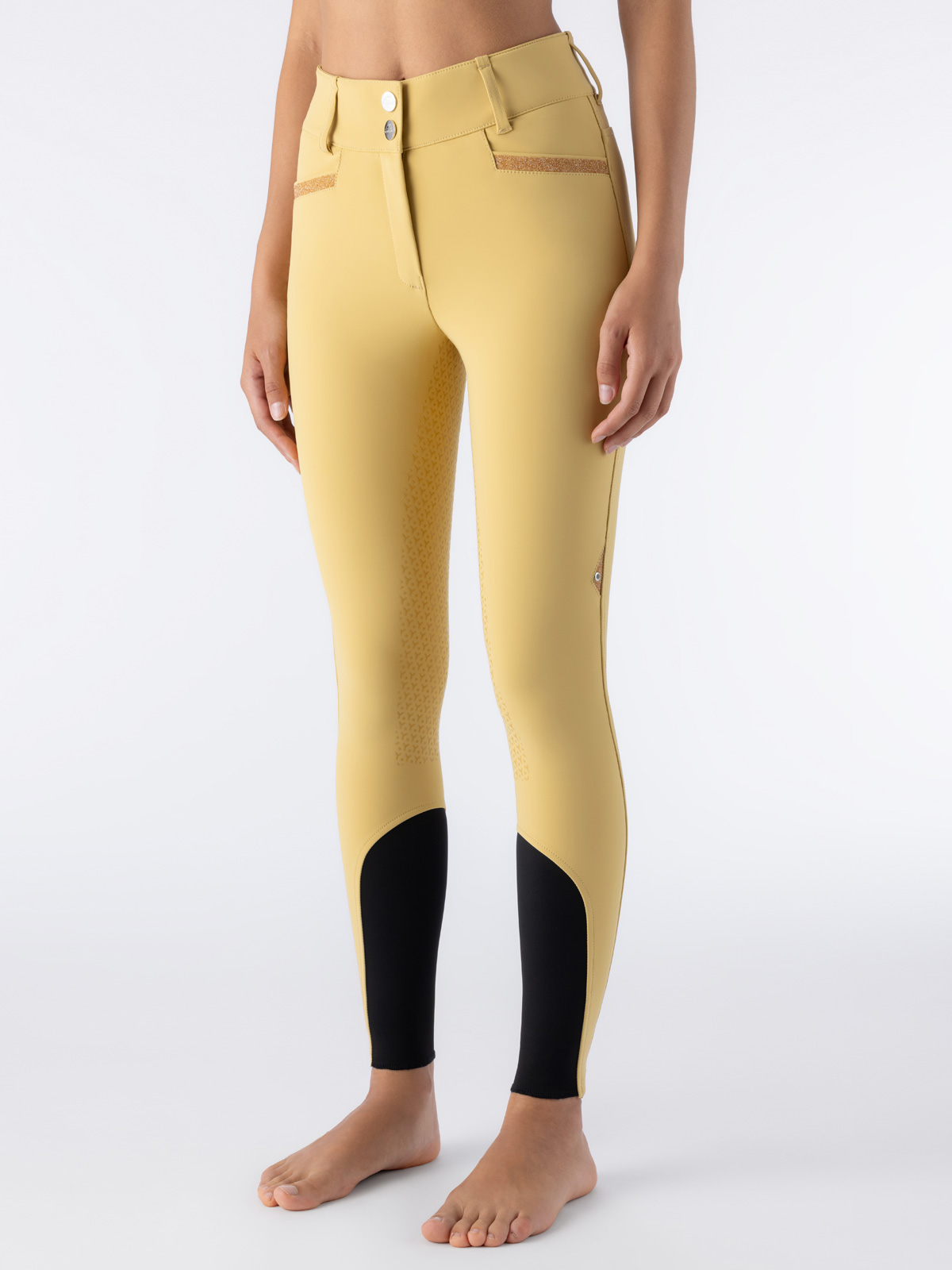 Equiline EQCRYSTALEF - Women's Knee GripBreeches in yellow, front view