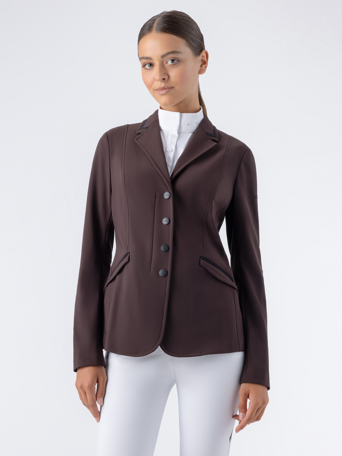 Equiline EQJACKY - Women's Airbag Compatible Show Jacket, in brown color, front view