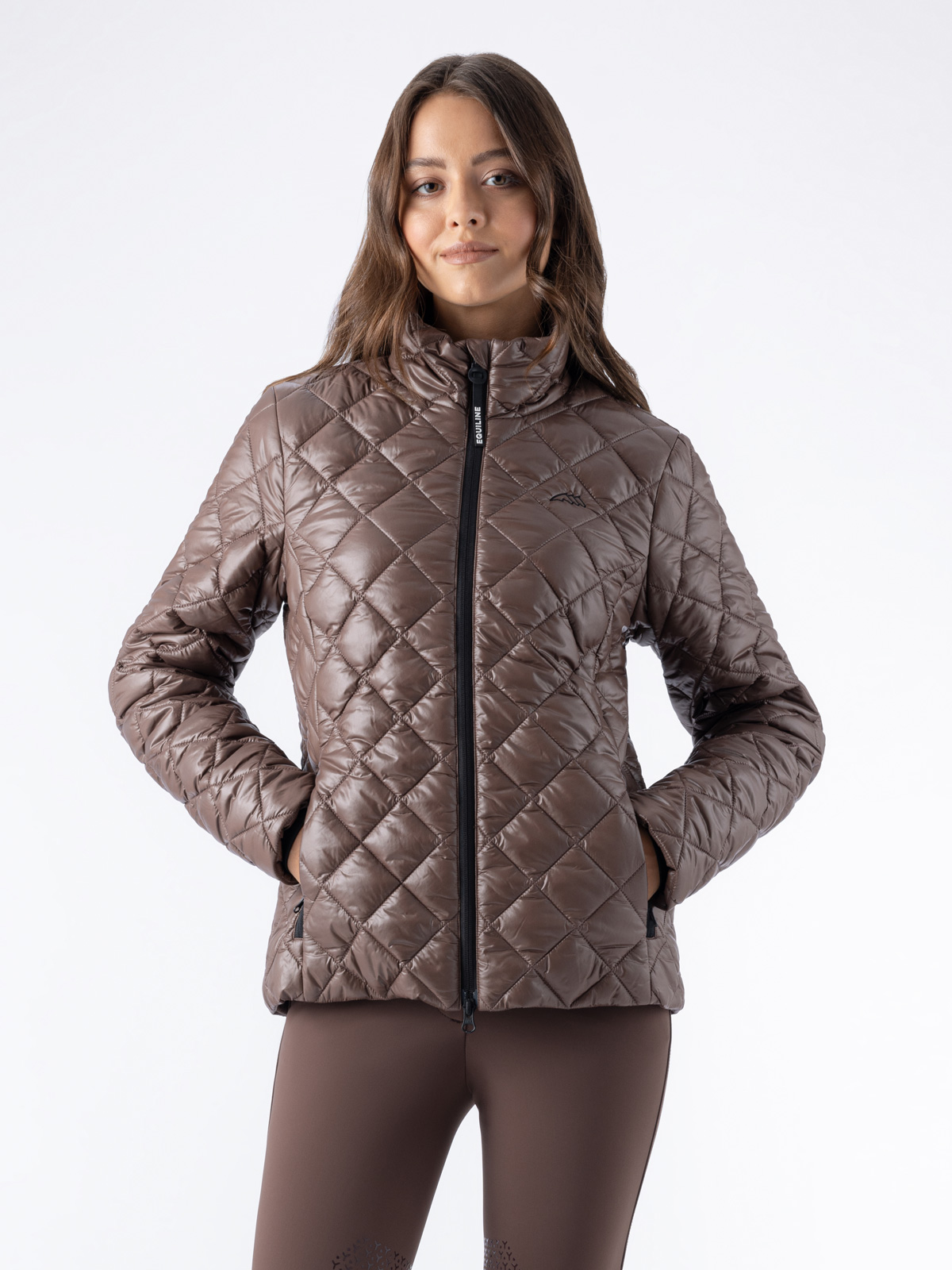 Equiline EQPLUM - Women's Light Puffer Jacket, in brown, front view